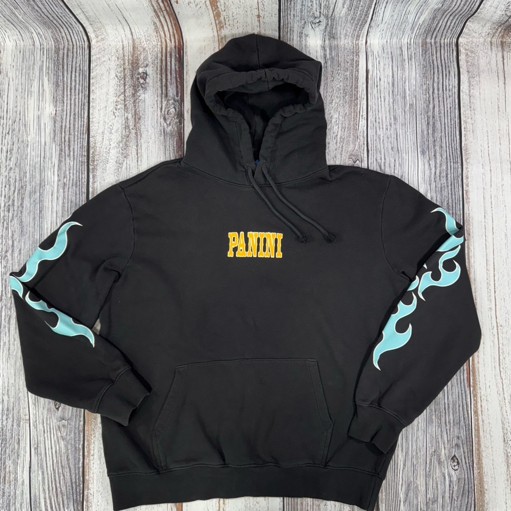 Divided H&M Lil Nas Panini Black Hoodie with Aqua Flame Accents Size XL